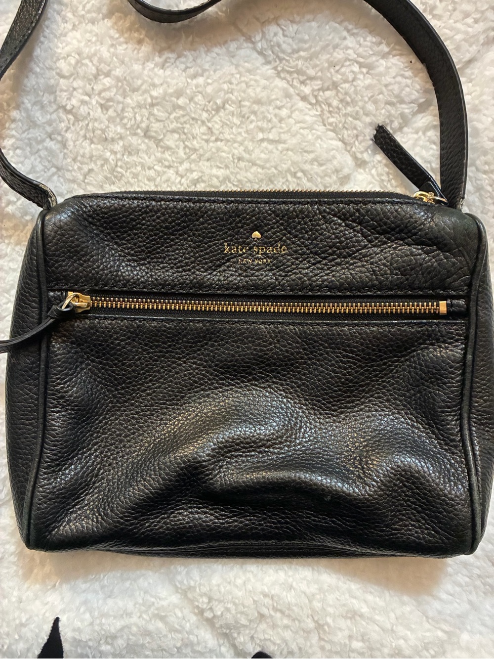 kate spade Black Pebbled Leather Crossbody with Gold Hardware